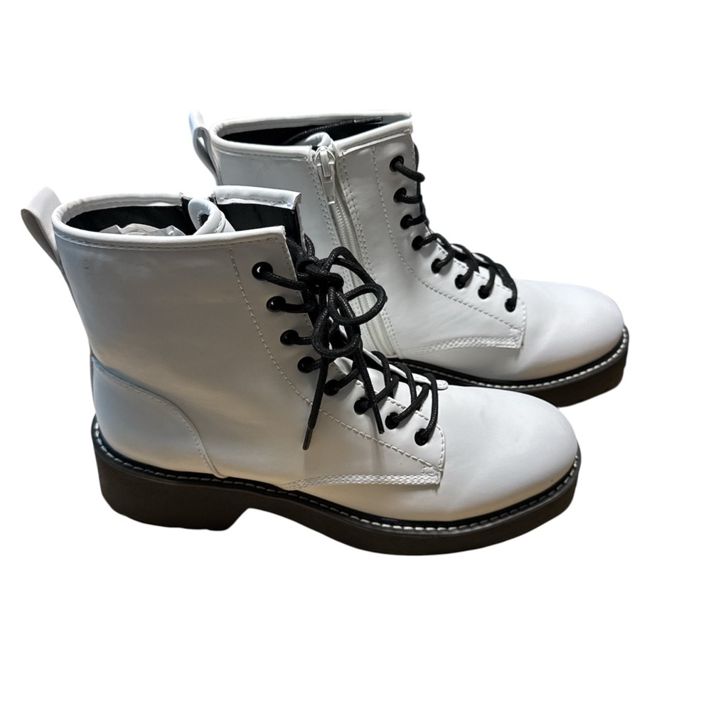 Women's White Lace-Up Ankle Boots